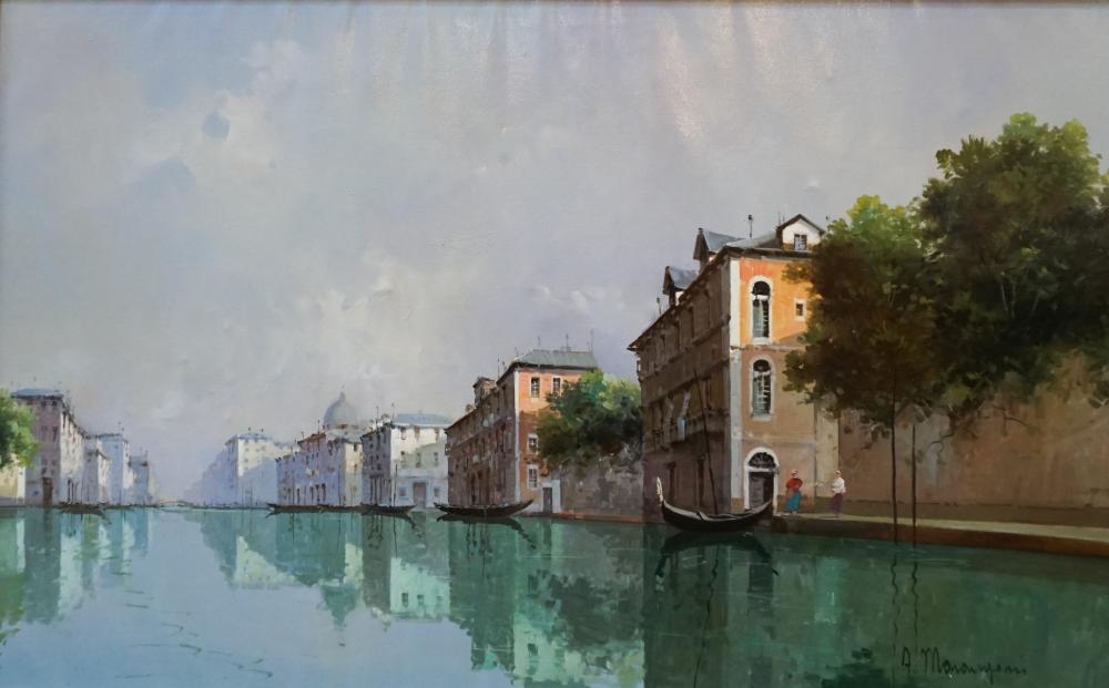 Appraisal: TH CENTURY SCHOOL ALONG THE CANAL OIL ON CANVAS FRAME