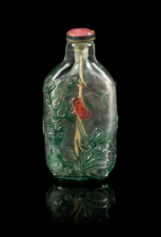 Appraisal: Sale Lot A Green Overlay Peking Glass Snuff Bottle of