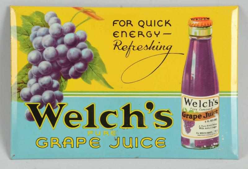 Appraisal: s Welch's Grape Juice Tin Over Cardboard Sign Bright with