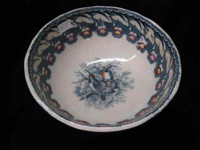 Appraisal: English Ironstone Transferware Centerpiece Bowl bird floral decor circa ''