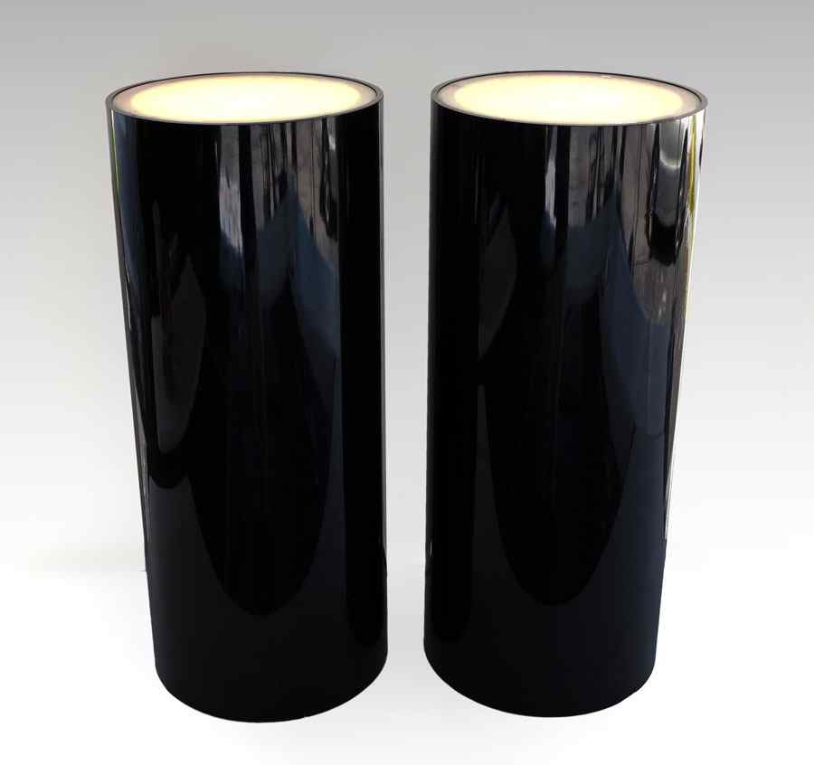 Appraisal: PAIR GLASS TOP UP LIGHT DISPLAY PEDESTALS Frosted glass tops