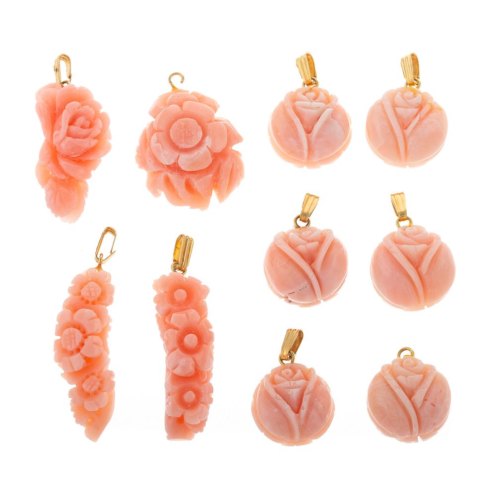 Appraisal: A Collection of Carved Angel Skin Coral Pendants Ten angel