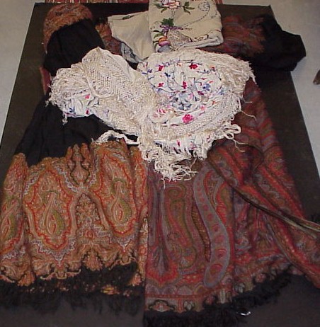 Appraisal: White embroidered Spanish shawl a Paisley shawl a Victorian Paisley