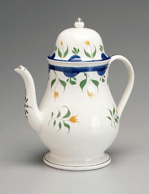 Appraisal: Pearlware coffeepot pear shaped with domed lid flower springs with