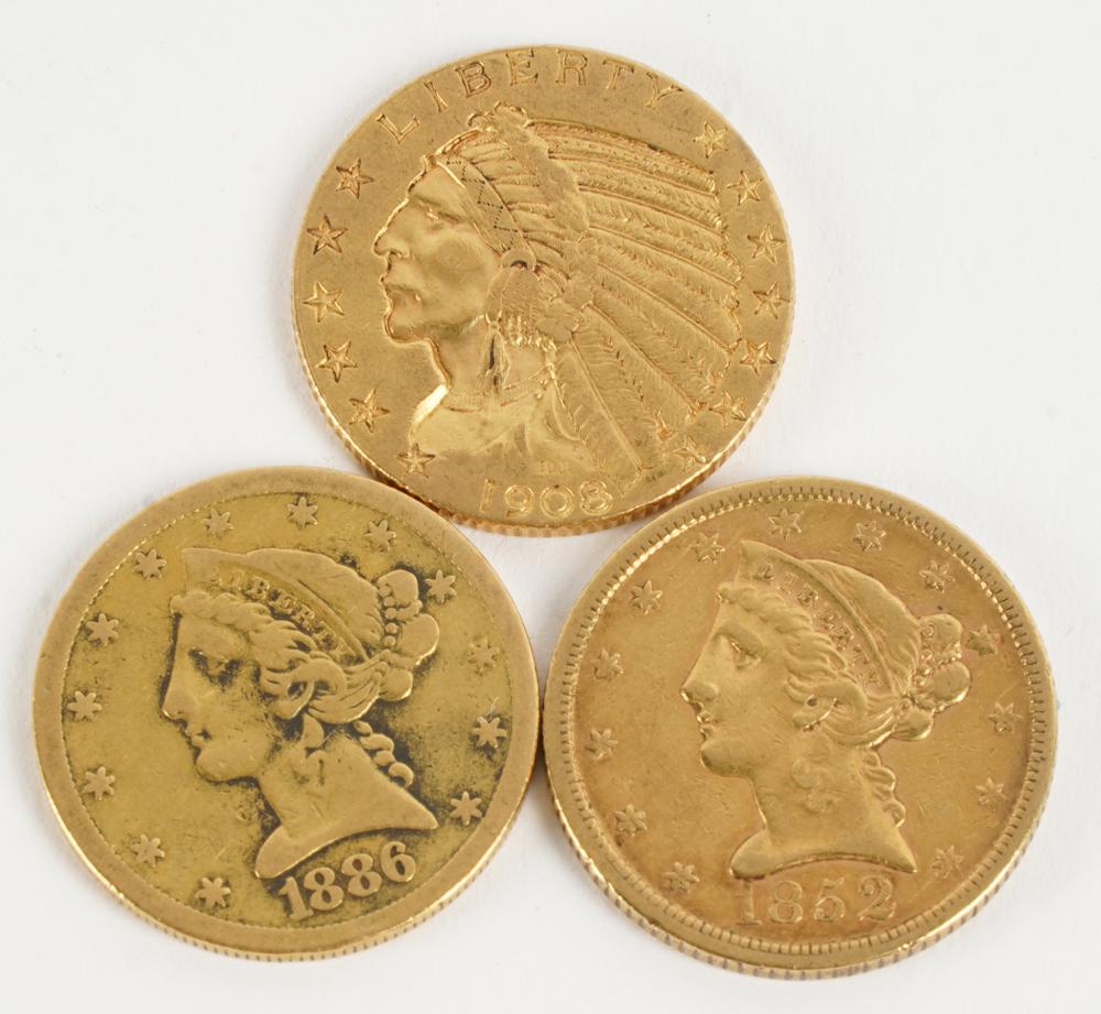 Appraisal: THREE ASSORTED GOLD COINScomprising two Liberty Head Half Eagle gold