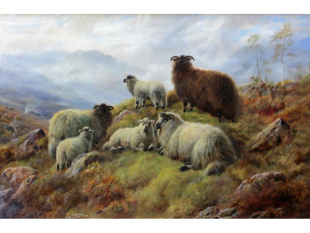 Appraisal: ROBERT WATSON - SHEEP ON A HIGHLAND HILLSIDE Oil on