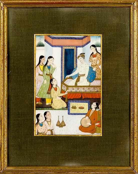 Appraisal: Indian school th th century HAREM SCENE watercolor on ivory