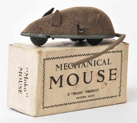 Appraisal: Rare Moko Mechanical Mouse grey felt covered clockwork metal mouse