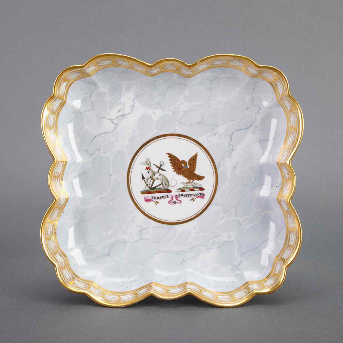 Appraisal: Barr Flight Barr Worcester Grey Marbled Ground Armorial Square Dish