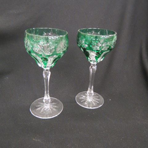 Appraisal: Emerald Cut-to-Clear Wine Goblets feathered star panel style design excellent