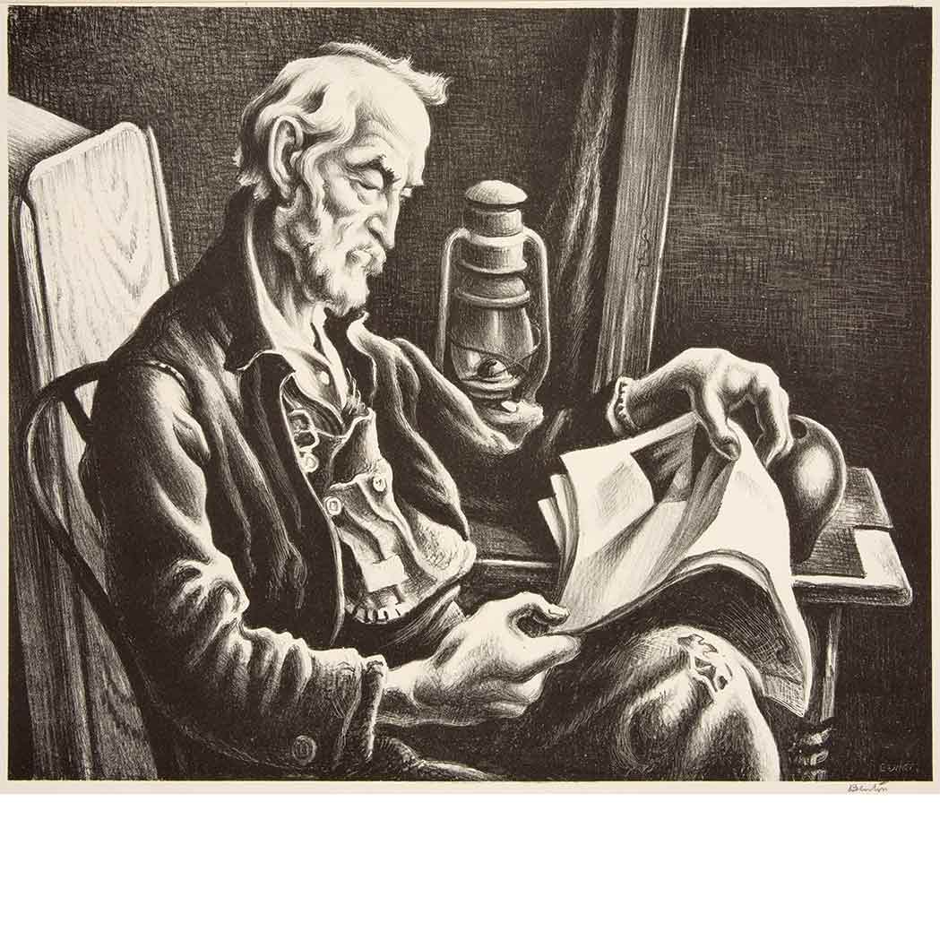 Appraisal: Thomas Hart Benton - OLD MAN READING FATH Lithograph signed