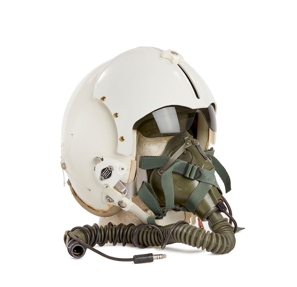 Appraisal: U S Navy Flight Helmet with Rams Horn Visor Cover