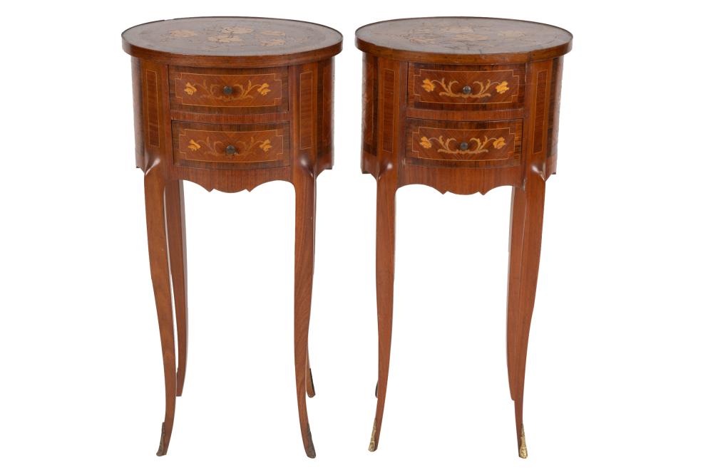 Appraisal: PAIR OF FRENCH MARQUETRY PETITE COMMODESafter each with oval top