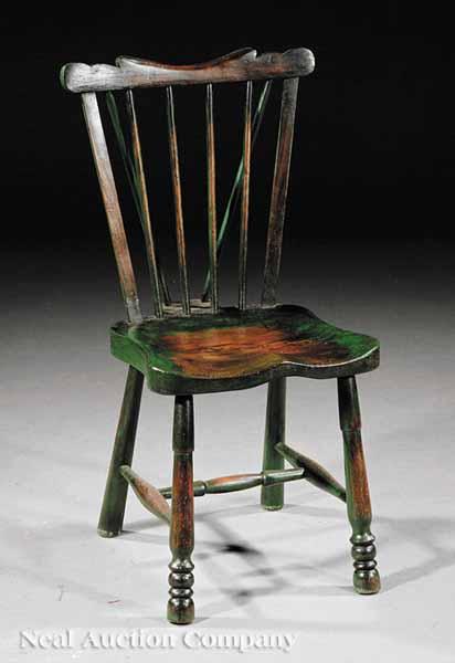 Appraisal: An Antique English Elm Green-Painted Child's Chair height in