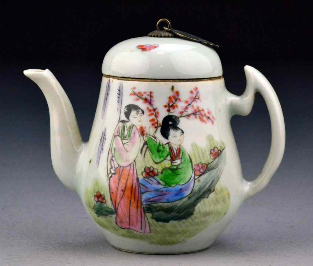 Appraisal: Chinese Qing Famille Rose Porcelain Tea PotPainted to depict beauties