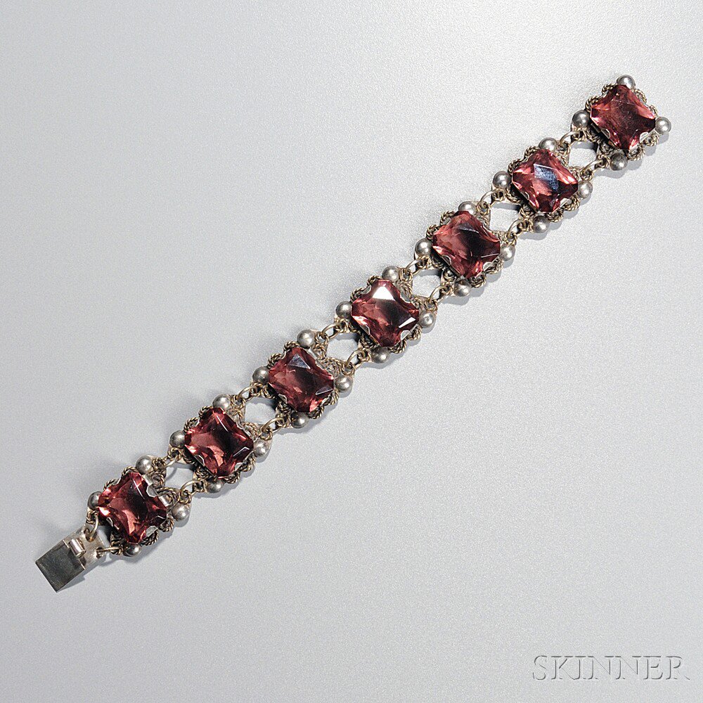 Appraisal: Silver Bracelet with Purple Faceted Stones Mexico th century Marked