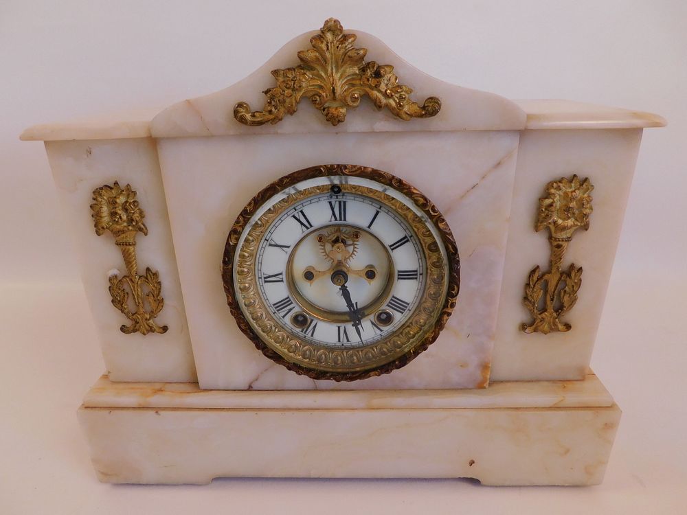 Appraisal: ANSONIA ONYX MANTEL CLOCK Antique Ansonia of CT French style