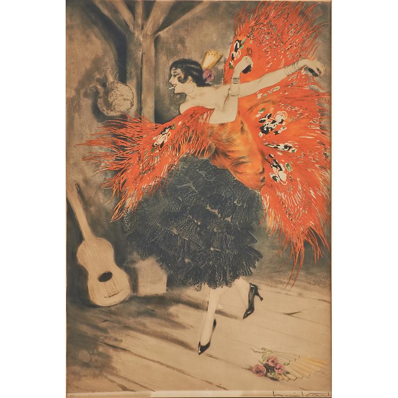 Appraisal: LOUIS ICART French - Etching on paper Spanish Dancers framed