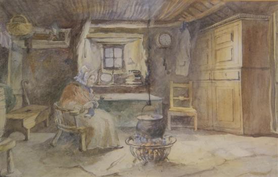 Appraisal: Victorian watercolour old lady seated by a cauldron indistinctly signed