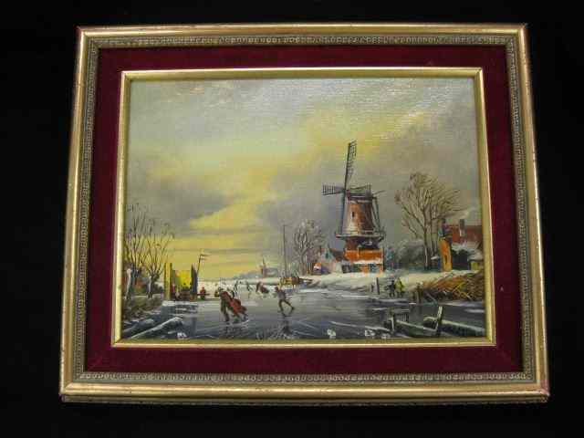 Appraisal: O E Demon oil Dutch landscape withskaters on a frozen