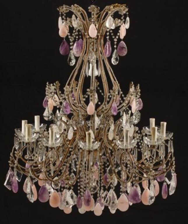 Appraisal: Louis XV style crystal rock crystal amethyst and rose quartz