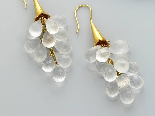 Appraisal: Pair of Moonstone and High-Karat Gold Earrings Designed in a