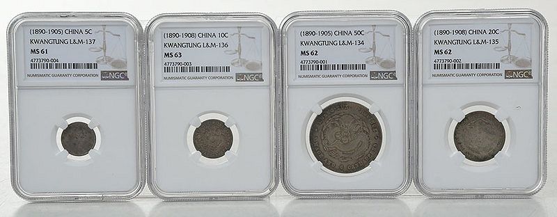 Appraisal: Group Four Chinese Coins Kwangtung Province Cent L M- Cent