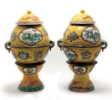 Appraisal: Pair of Chinese Glazed Porcelain Covered Urns Estimate -