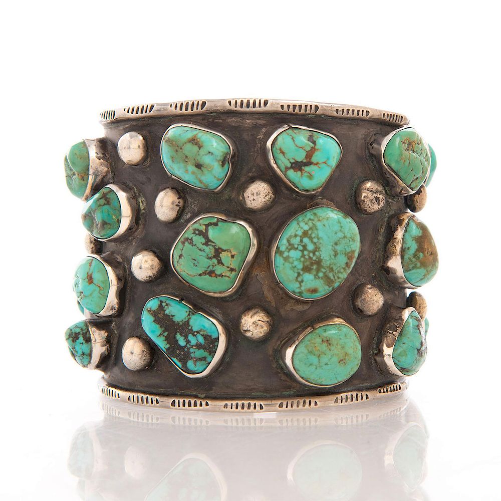 Appraisal: NATIVE AMERICAN SILVER TURQUOISE BRACELET Heavy cuff bracelet with turquoise