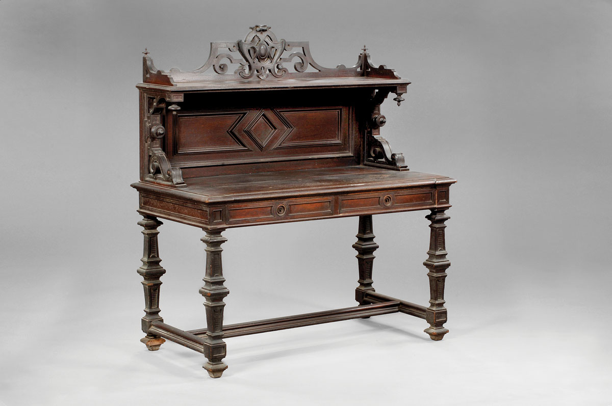 Appraisal: NEW YORK RENAISSANCE REVIVAL WALNUT TWO DRAWER SERVING TABLE WITH