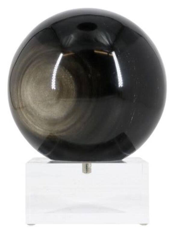 Appraisal: Polished tiger's eye specimen of spherical form mounted on clear