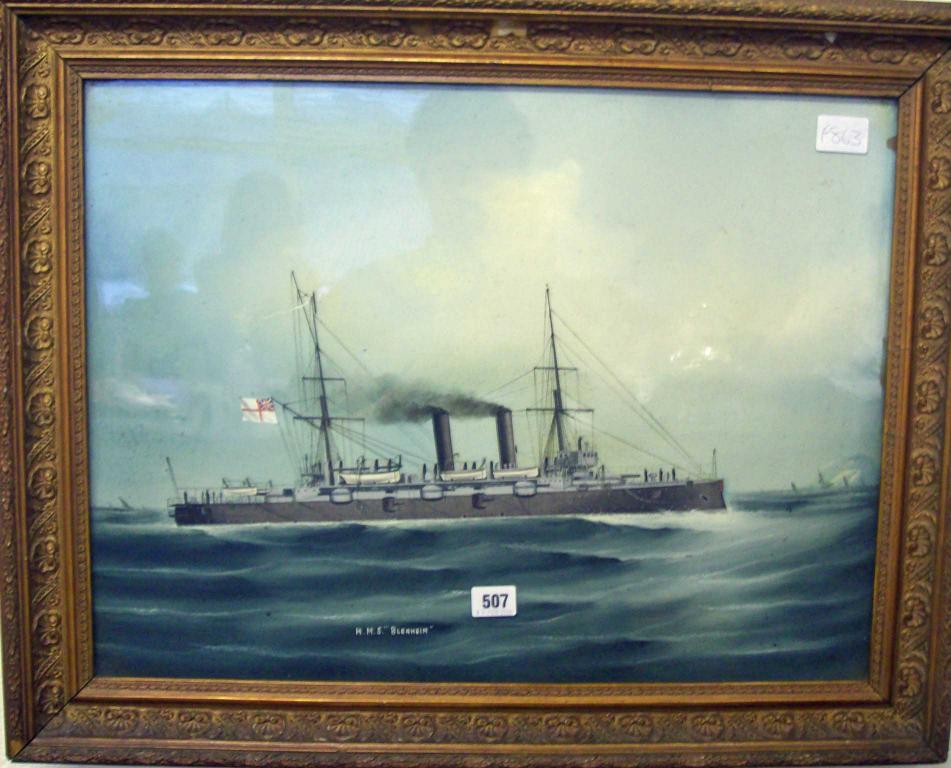 Appraisal: A painting of the Naval vessel H M S Blenheim