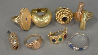 Appraisal: Six piece gold lot including K two rings one earring