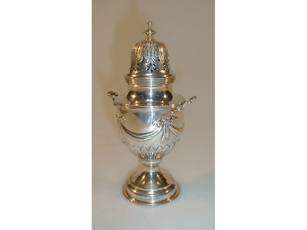 Appraisal: A George III silver castor of urn shape with two