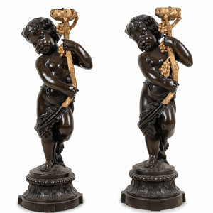 Appraisal: A Pair of Gilt and Patinated Metal Figural Torch res