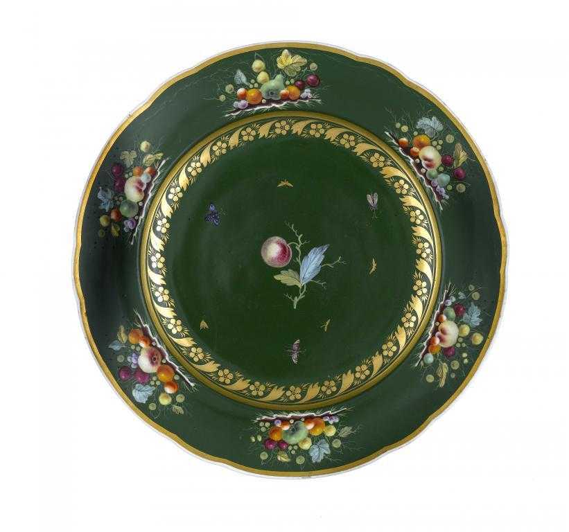 Appraisal: A DERBY GREEN GROUND PLATE FROM THE HORSLEY SERVICE painted