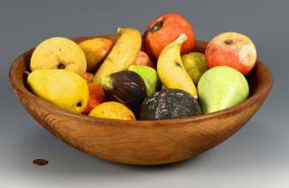 Appraisal: pcs Stone Fruit w Wooden Bowl Grouping of pieces of