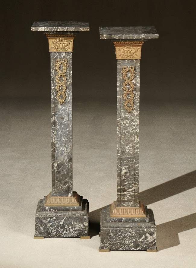 Appraisal: Pair of Louis XVI Style Ormolu Mounted Mottled Black Marble