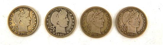 Appraisal: COINS Lot of four better Barber quarters includes -O in