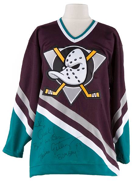 Appraisal: An Emilio Estevez signed Mighty Ducks regulation jersey Penned in