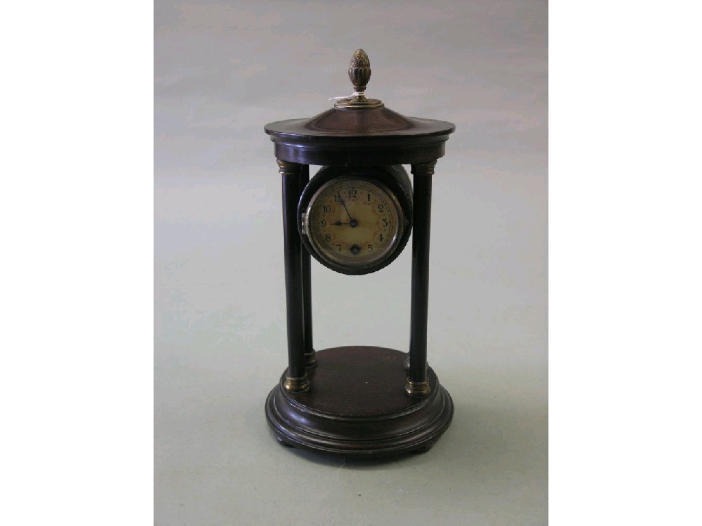 Appraisal: An early th century dark-stained beech mantel clock architectural form