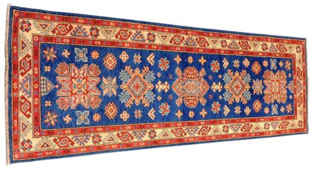 Appraisal: RUG Uzbek Kazak runner ' x ' ocean blue field