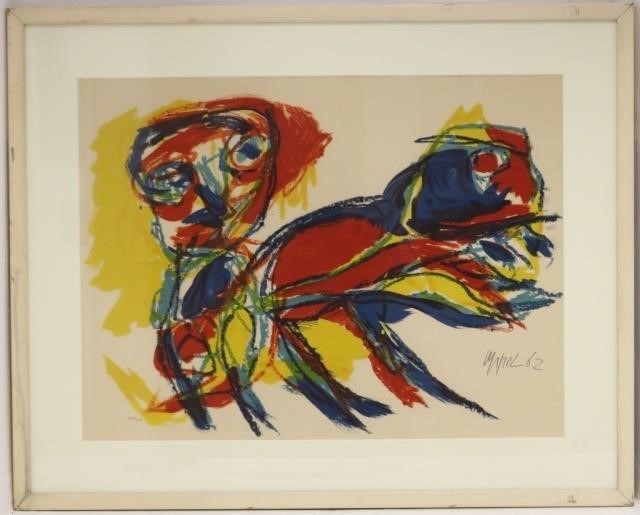 Appraisal: KAREL APPEL - FRAMED COLORED LITHOGRAPHDEPICTING FIGURES PENCIL SIGNED LOWER