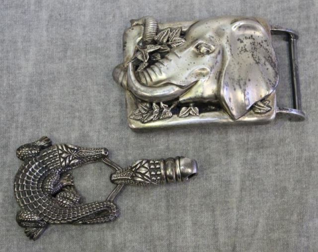 Appraisal: STERLING B Kieselstein Cord Belt Buckles Includes a sterling elephant