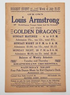 Appraisal: Rare Playbill for Louis Armstrong c at the Golden Dragon