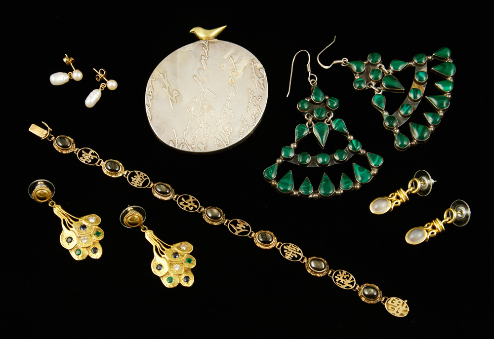 Appraisal: - Collection of Gold and Silver Jewelry Collection of gold