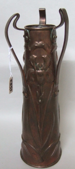 Appraisal: An Arts Crafts copper vase embossed with flowers and with