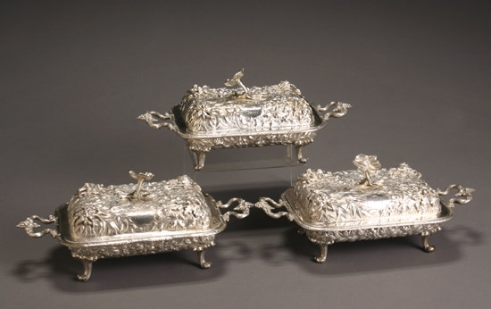 Appraisal: Set of Three S Kirk Son Repouss Sterling Covered Entr