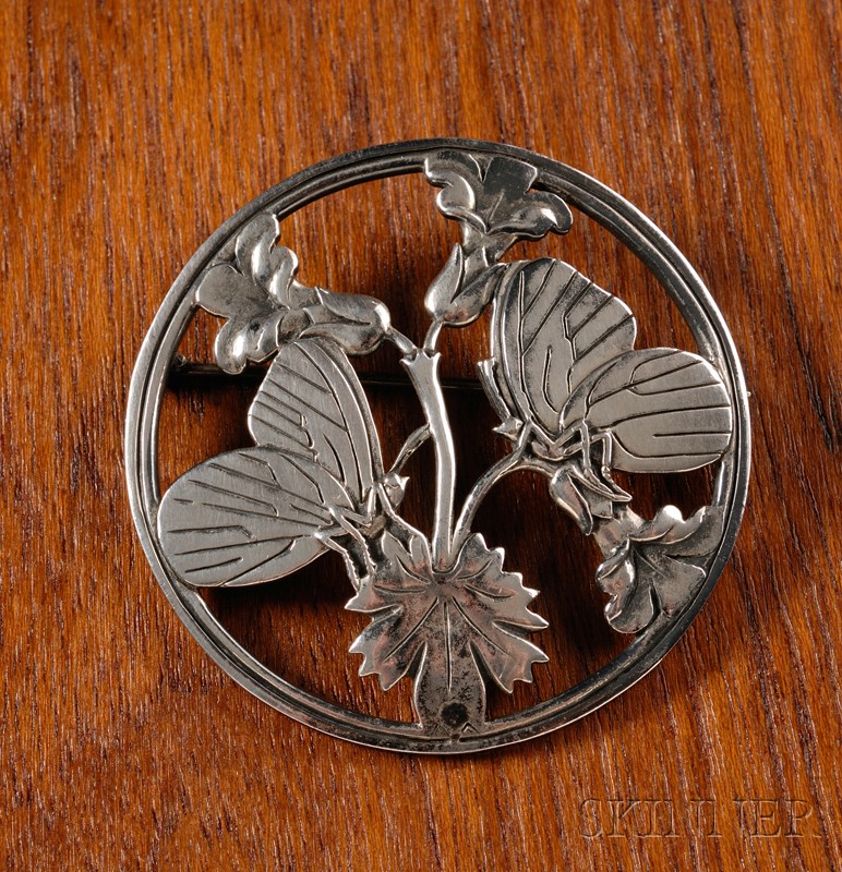 Appraisal: Georg Jensen Brooch Sterling silver Denmark Circular form with butterflies