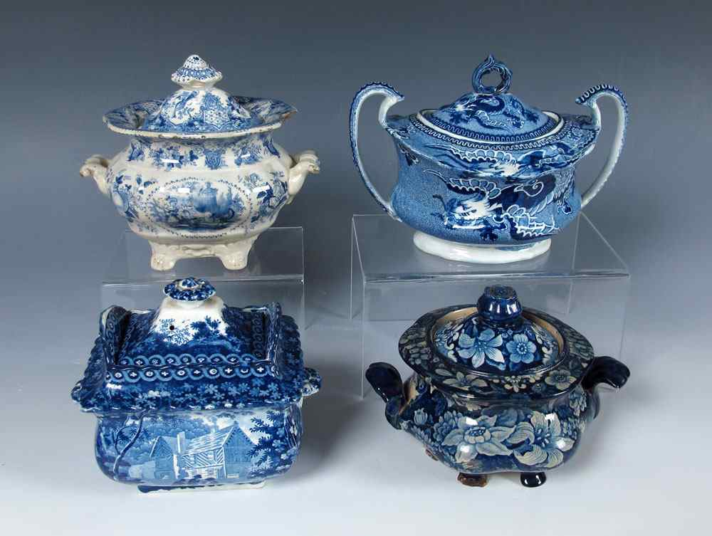 Appraisal: GROUP OF STAFFORDSHIRE BLUE TRANSFERWARE SUGAR BOWLS th C Romantic